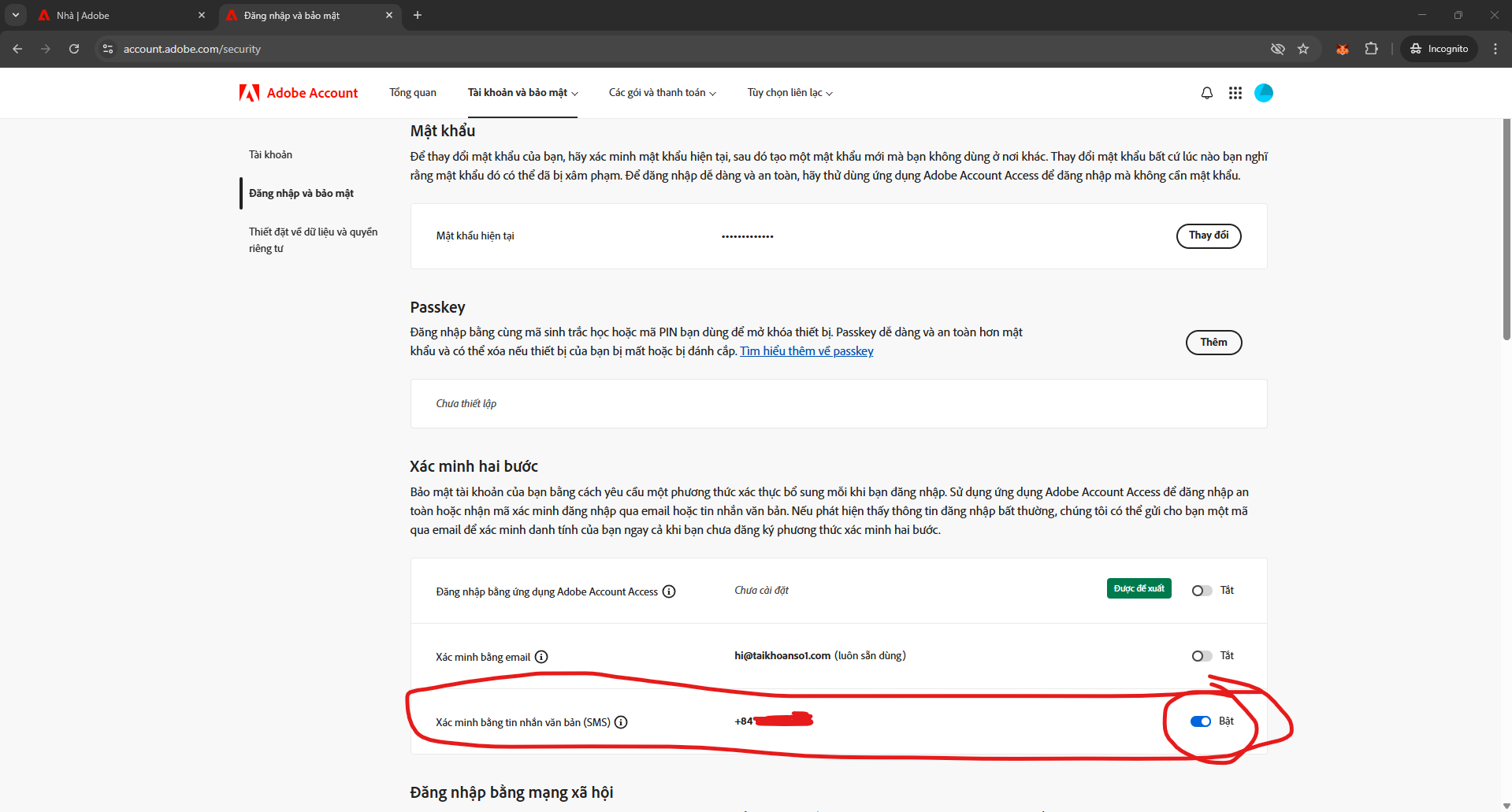 Bước 3: Bật xác minh 2 bước bằng SMS